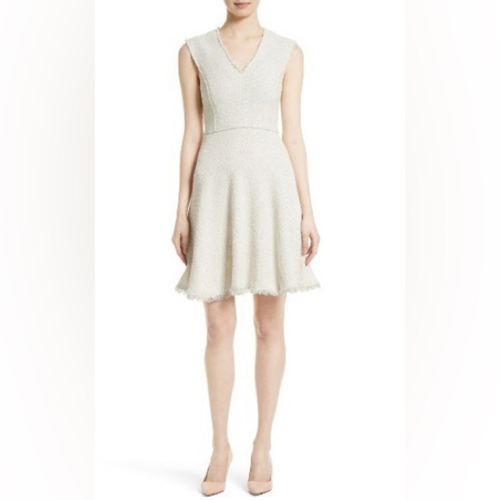 Rebecca Taylor |  Stretch Tweed Fit Flare Dress Frayed Tweed Size 8 Beige